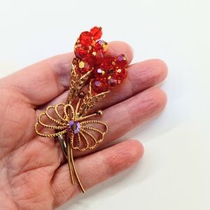 Vintage Long 3 3/8 Orange Crystal Brooch